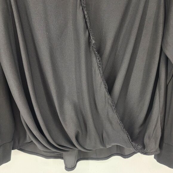 Minimalist Whimsy Witchy Elegant Black Draped Blouse Lace Trim | Ann Taylor XL - Picture 3 of 6
